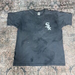 Vintage 90s Chicago Sox Faded & Distressed Black Single Stitch Tee Size XL USA